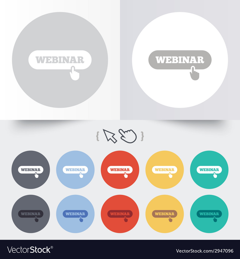 Webinar with hand pointer sign icon web study