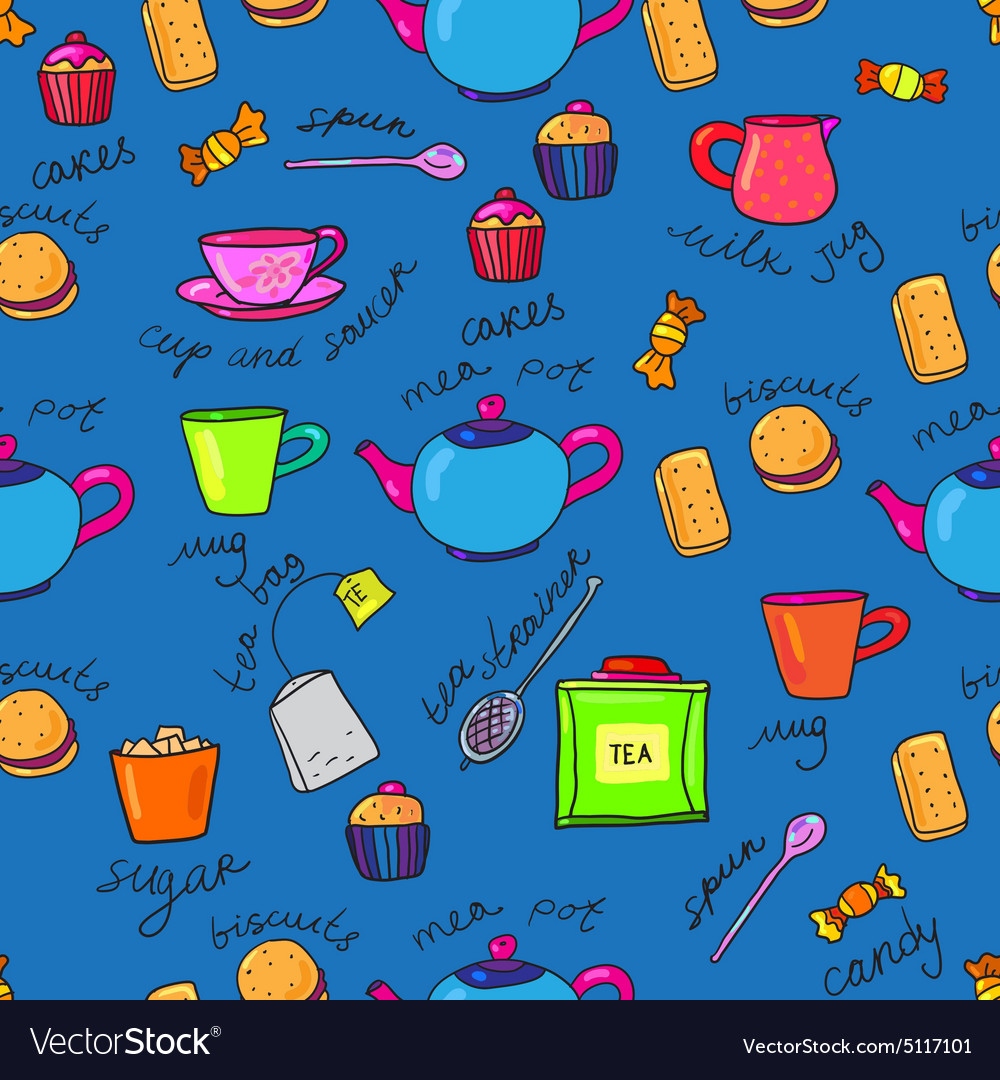 Bright colors tea cup and teapot