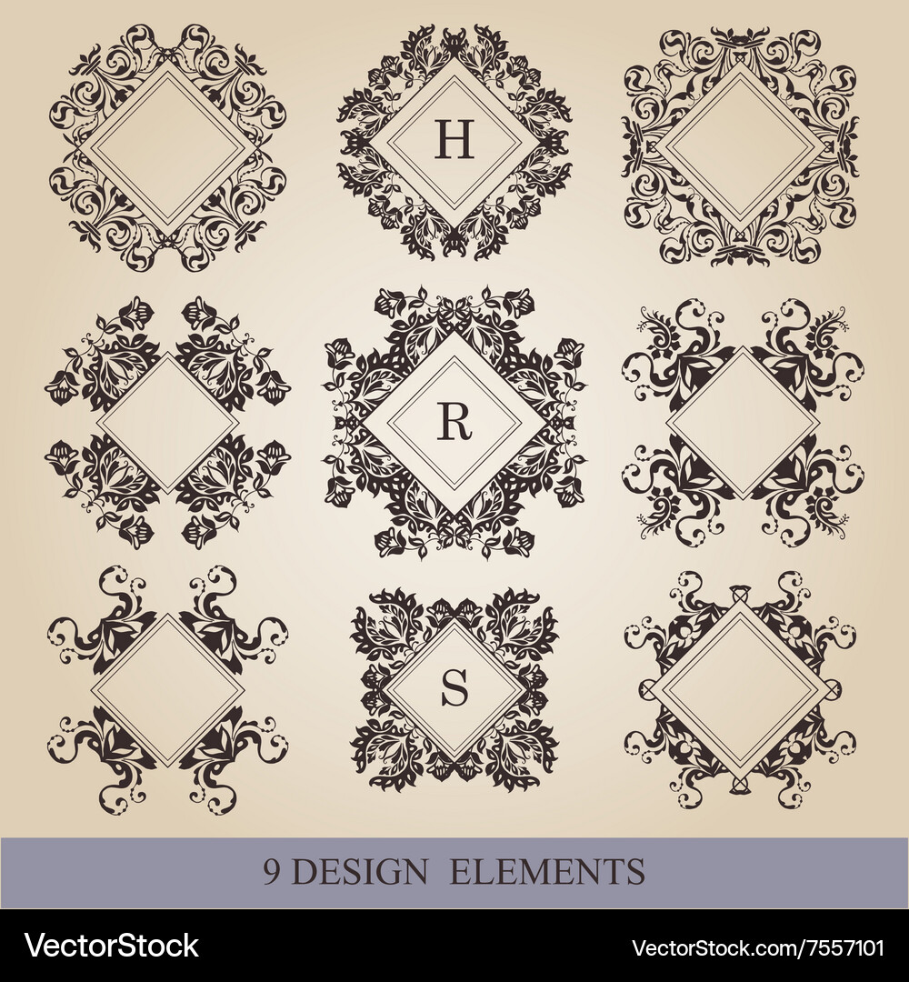 Calligraphic elements vintage set frame Royalty Free Vector