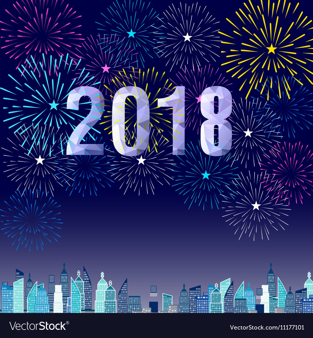 Colorful fireworks happy new year 2018 t Vector Image