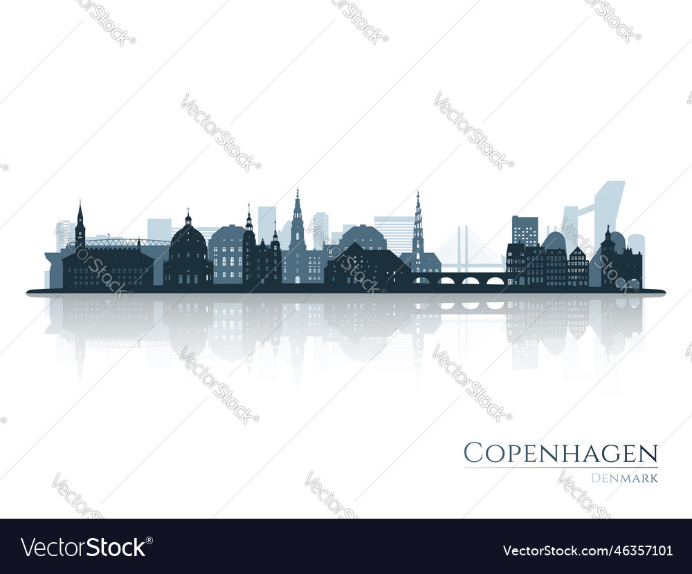 Copenhagen skyline silhouette with reflection