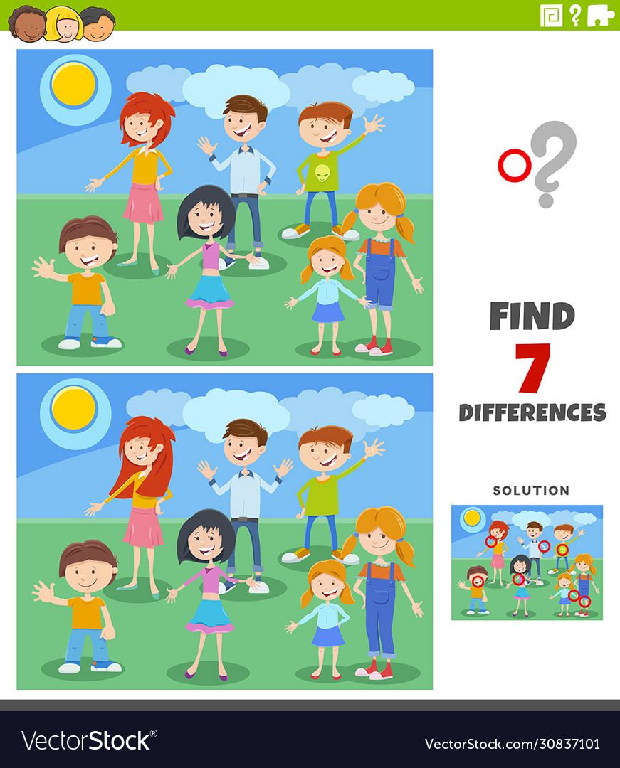 Differences educational task with cartoon children