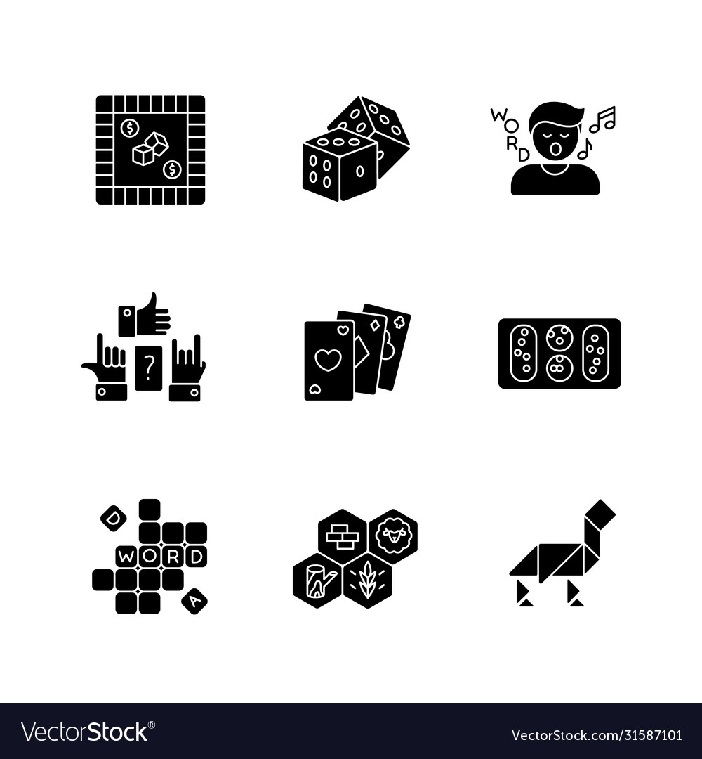 Entertaining games black glyph icons set on white