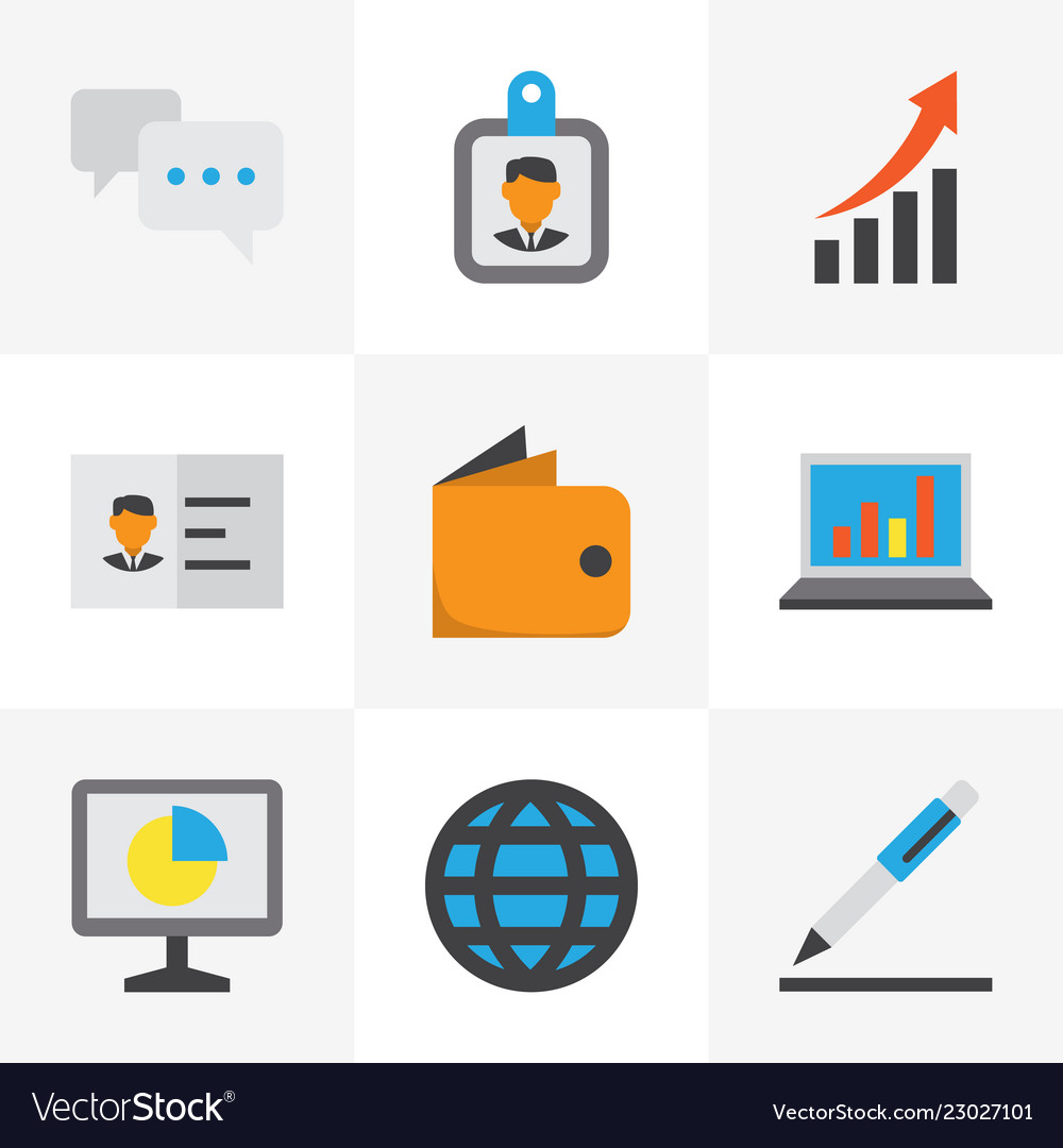 Job icons flat style set with growing chart