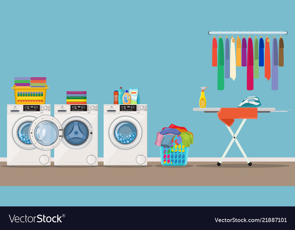 Laundry room interior with washing machine Vector Image