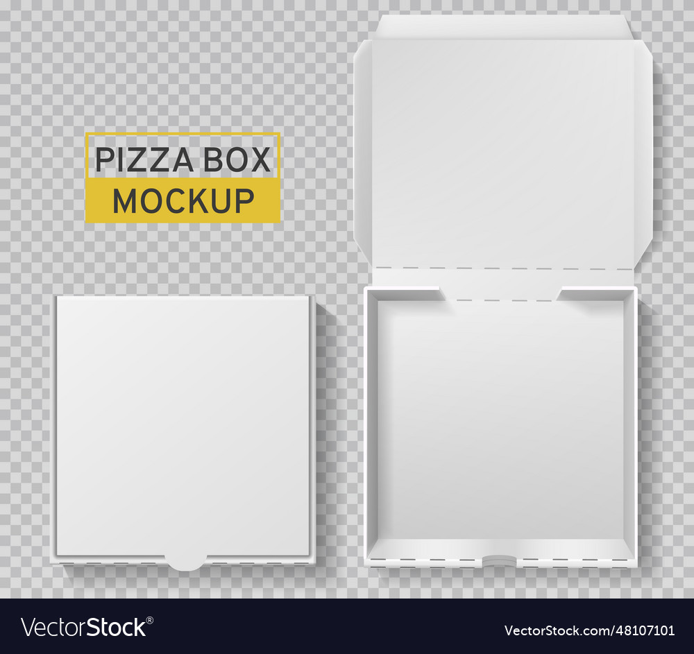 Pizza box open and closed pack top view Royalty Free Vector