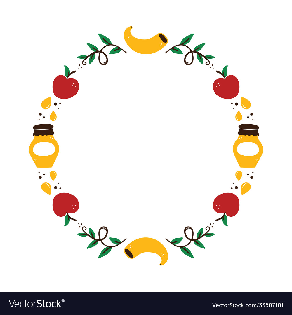 Rosh hashanah round frame with food and decor