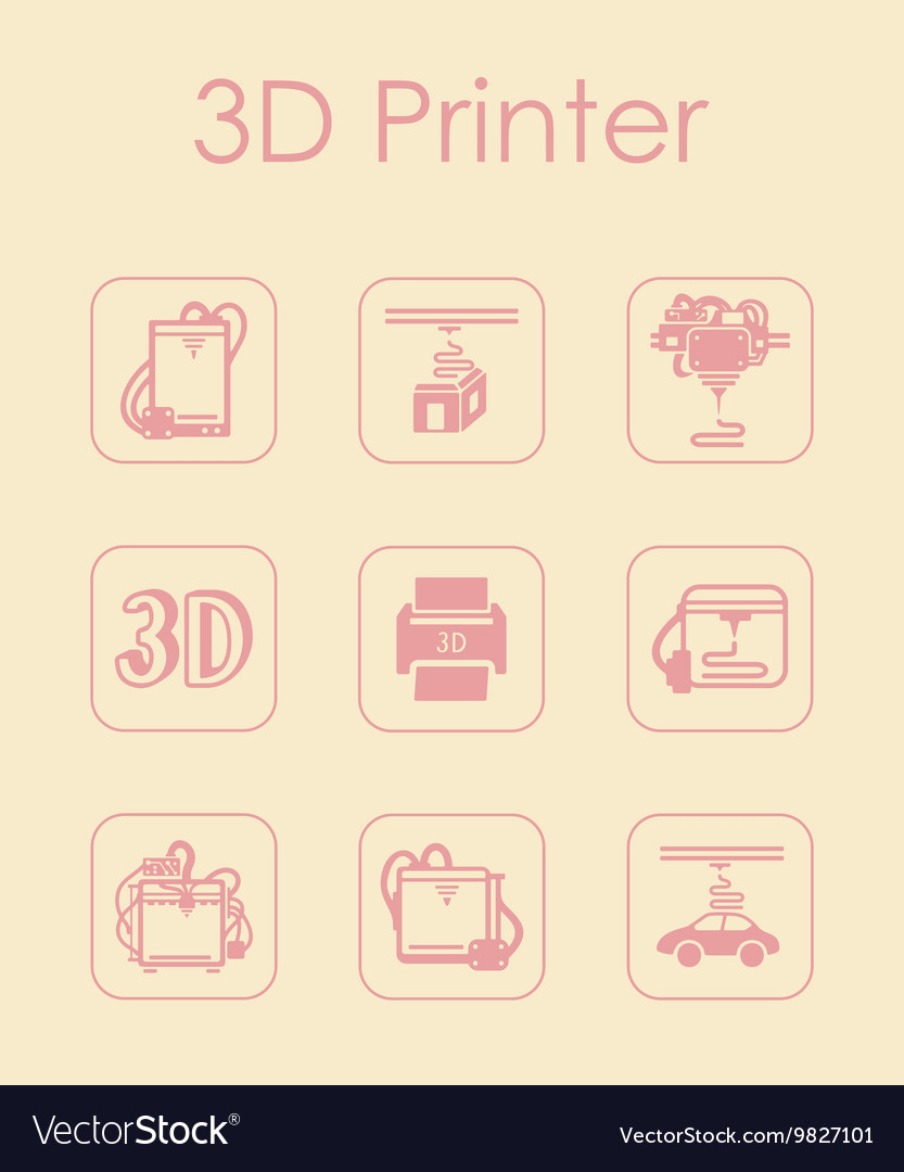 Set of three d printer simple icons