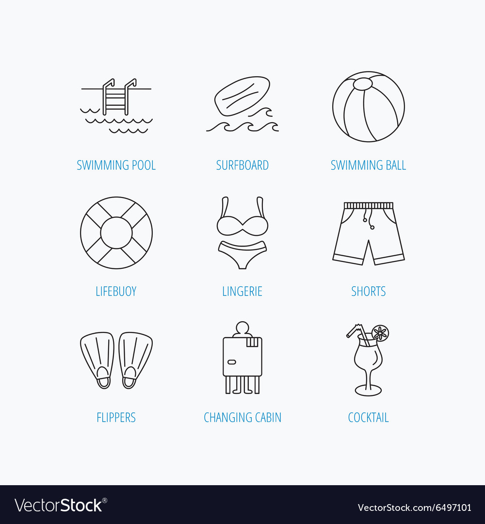 Surfboard Schwimmbad und Stämme Icons