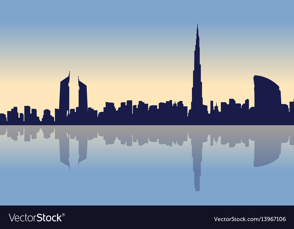 Beauty landscape of dubai city silhouettes