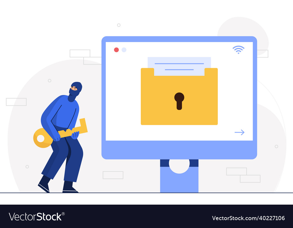 Hacker man is stealing computer business Vector Image