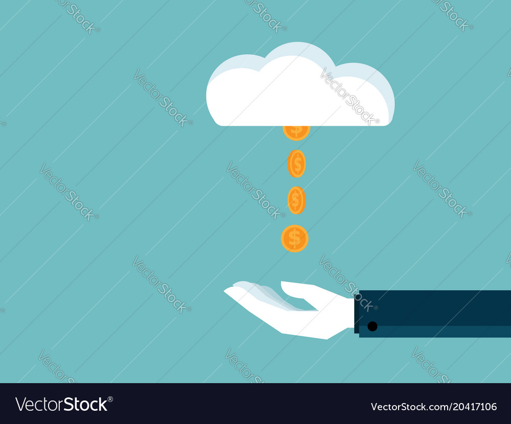 Hand receive money coins from cloud