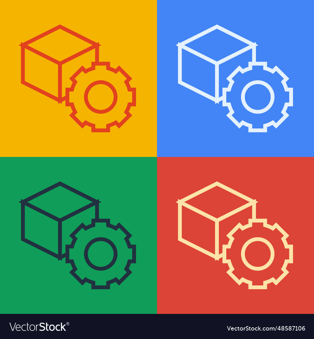 Pop art line isometric cube icon isolated on color vector image Pop art line isometric cube icon isolated on color