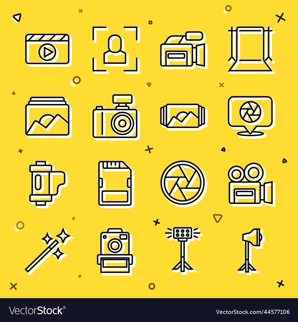 Set line studio light bulb in softbox retro vector image Set line studio light bulb in softbox retro