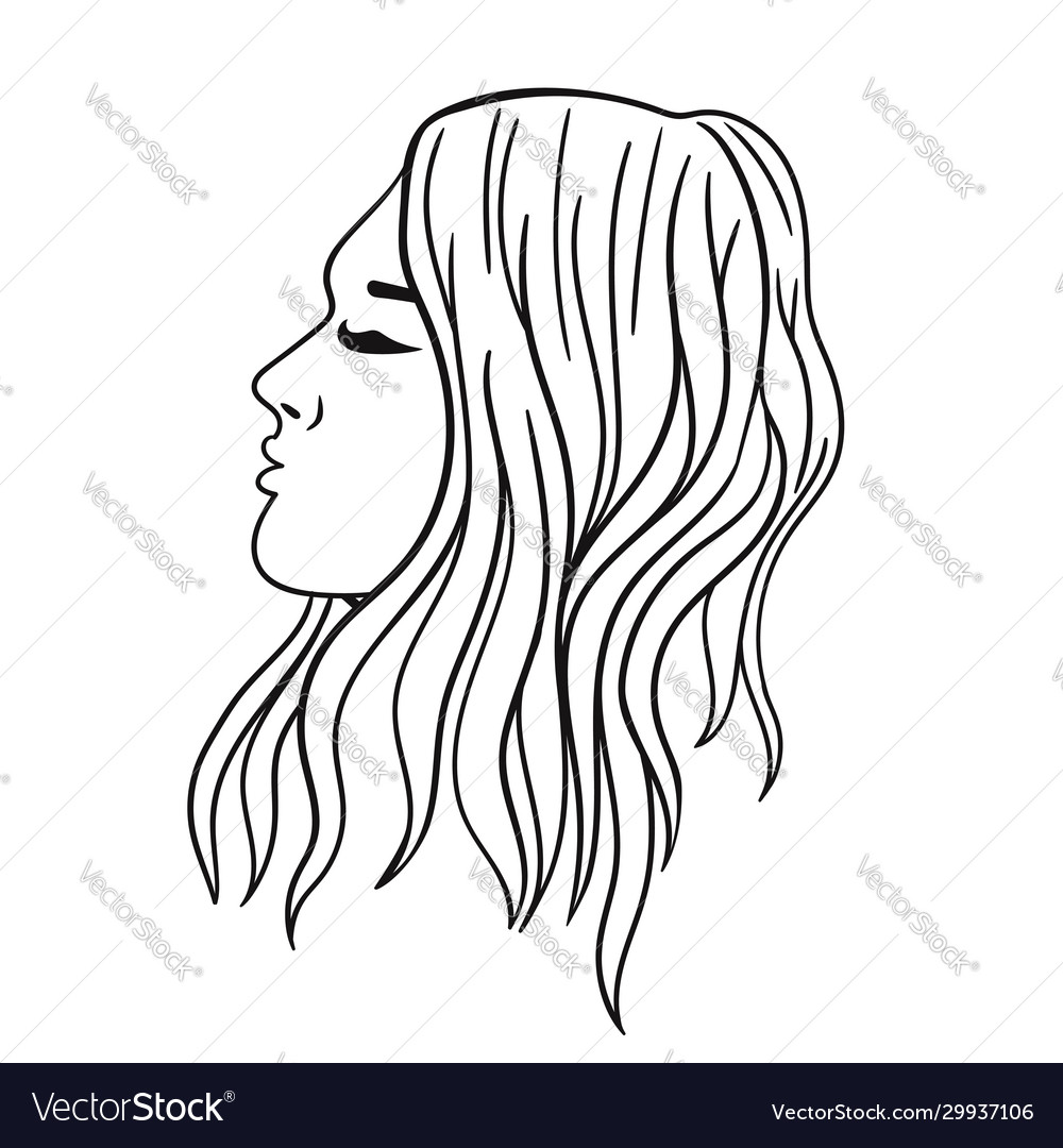 Women s hairstyle for long hair black outline