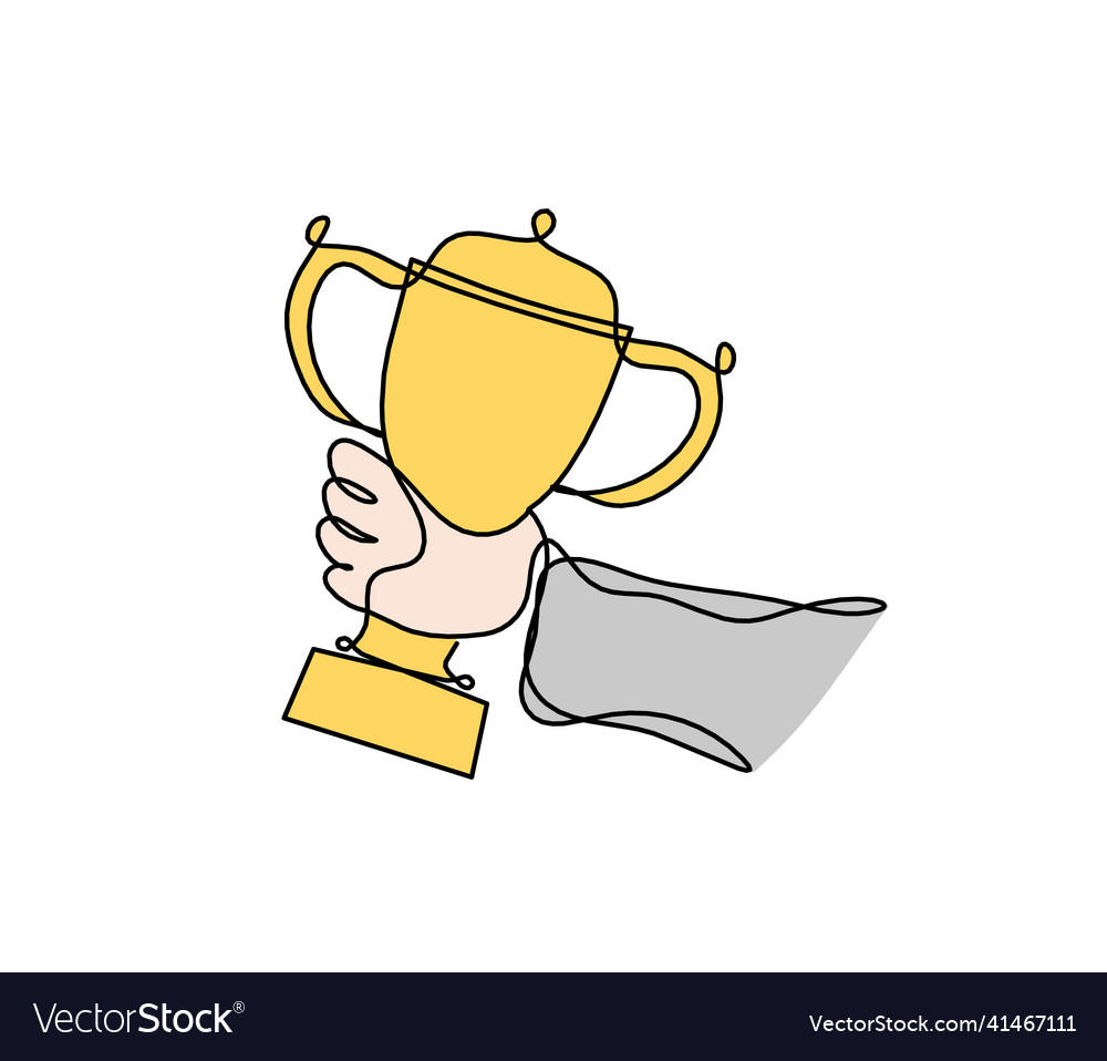 Abstract color cup with hand as continuous lines