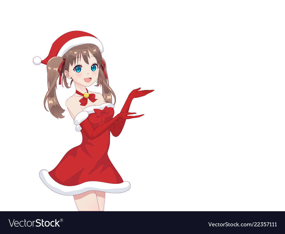 Anime manga girl dressed in santa claus costume