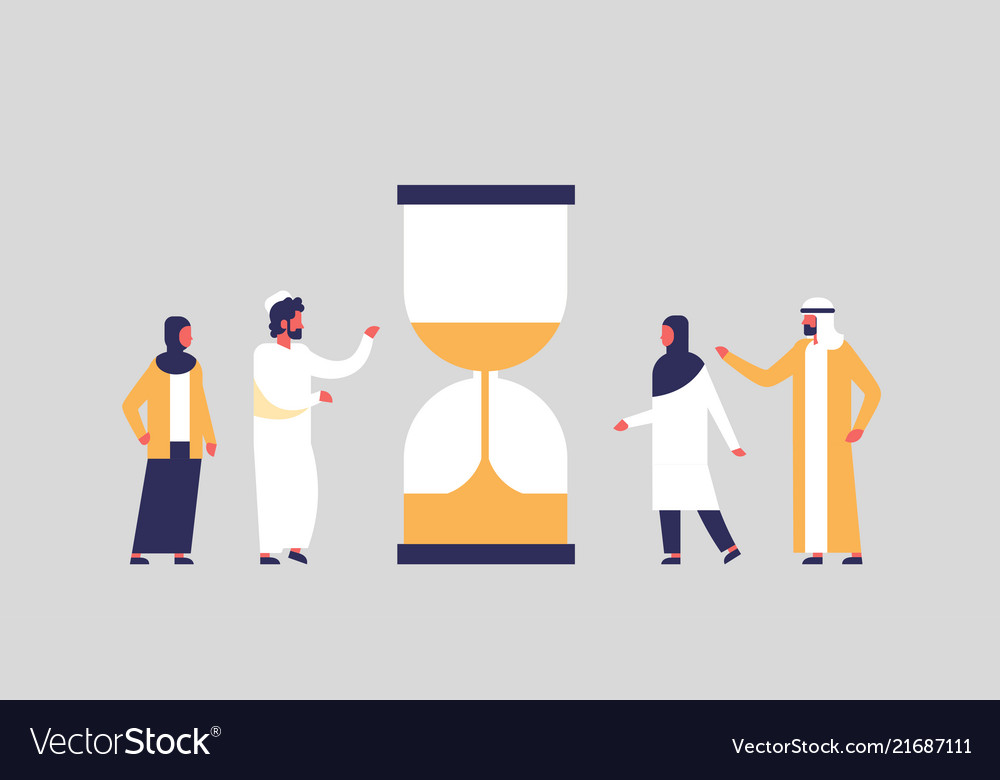 Arabian people group standing hourglass time