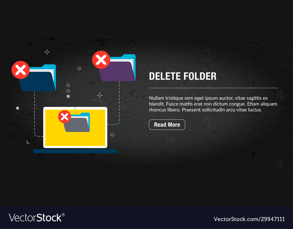 Delete folder banner internet with icons vector image Delete folder banner internet with icons