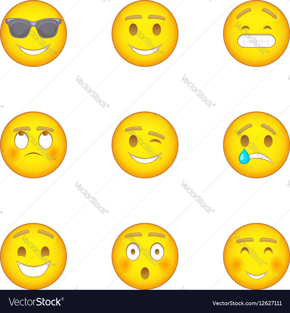 Emoji character icons set cartoon style Royalty Free Vector