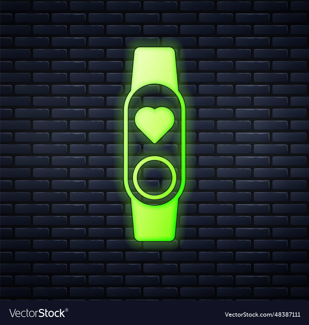 Glowing neon smart watch showing heart beat rate