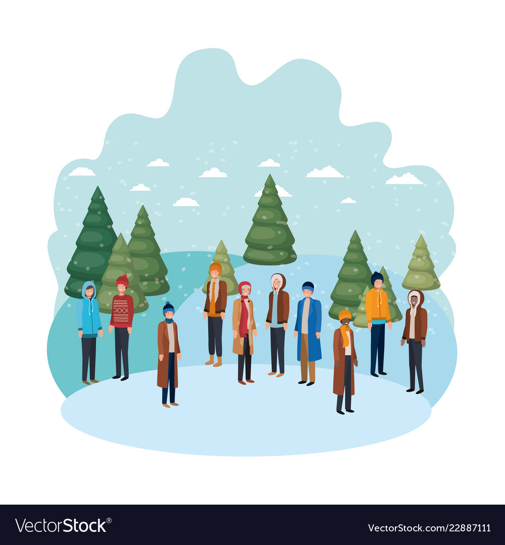 Group of people with winter clothes and christmas