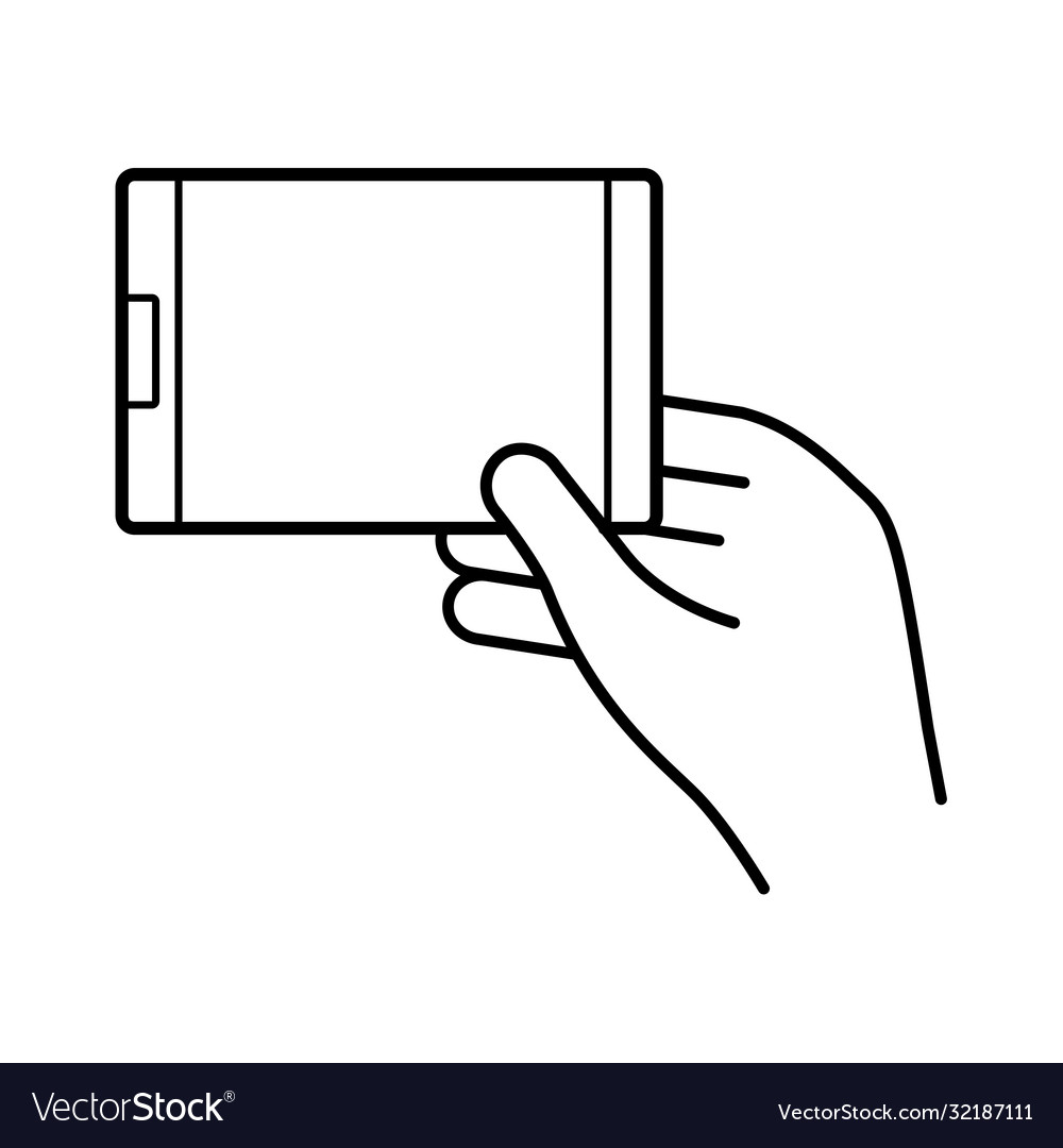 Hand using smartphone device line style icon