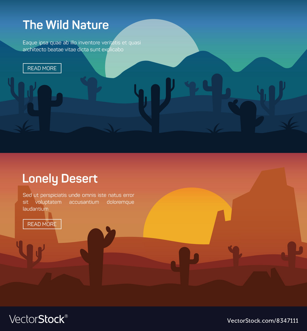 Horizontal Banner Set With Lonely Desert And Wild Vector Image