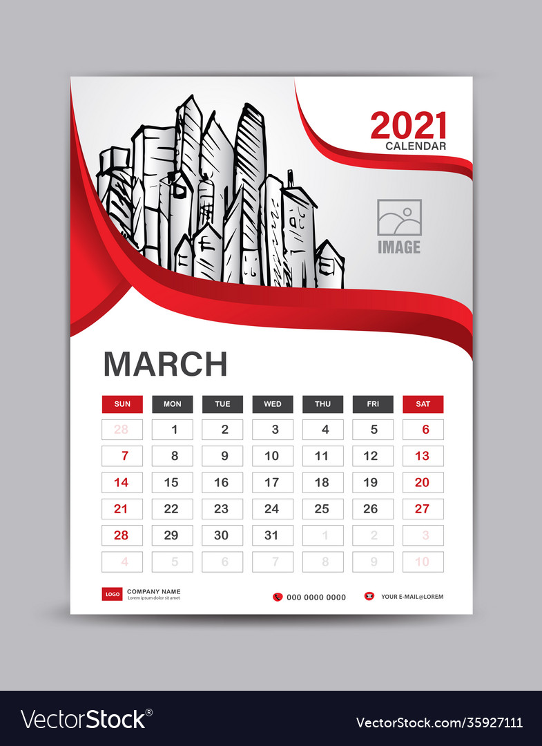 March 2021 layout desk calendar template