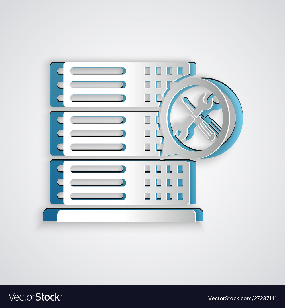 Paper cut database server with screwdriver vector image Paper cut database server with screwdriver