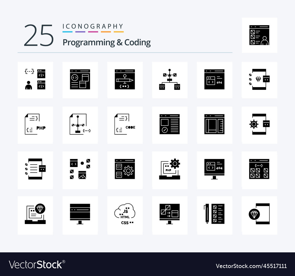Programmierung und Kodierung 25 fester Glyphen-Symbol-Pack