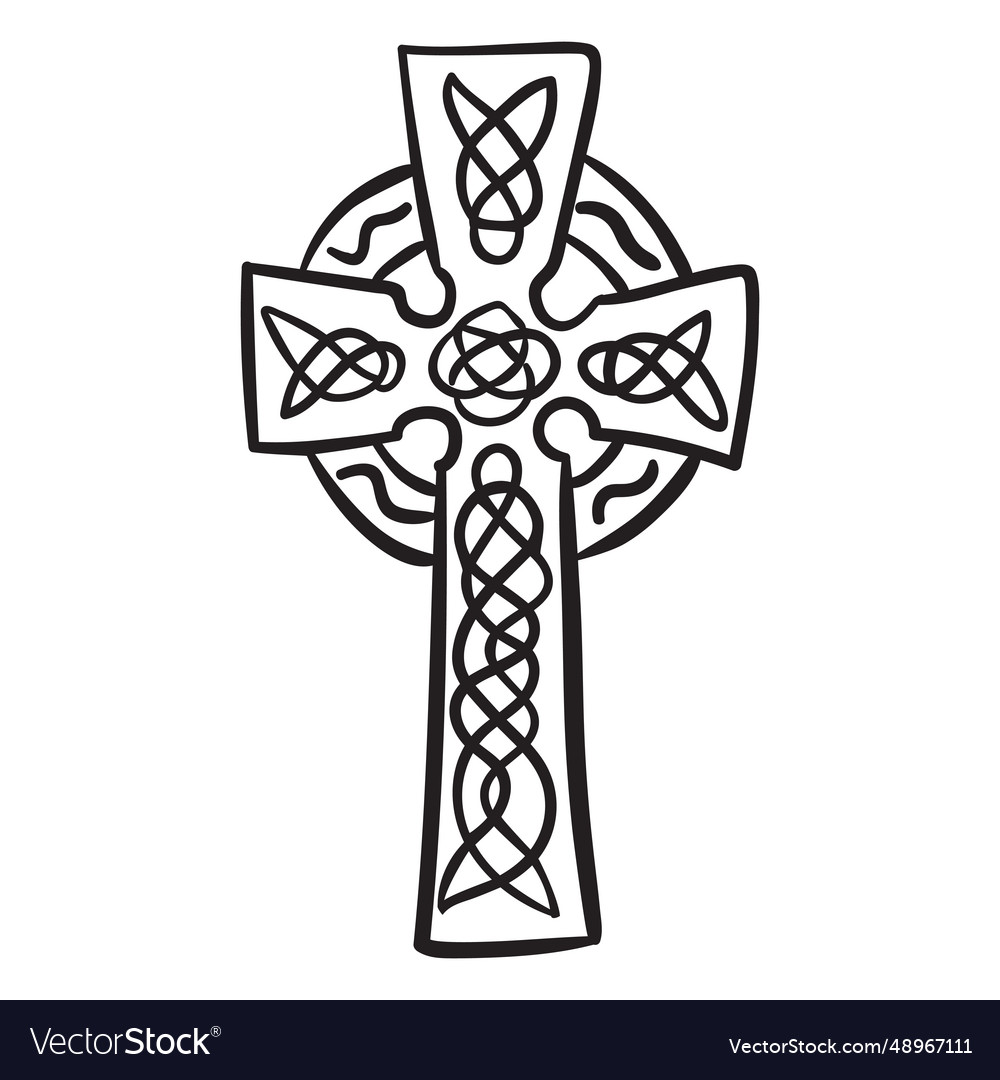 Religious symbol celtic cross stroke Royalty Free Vector