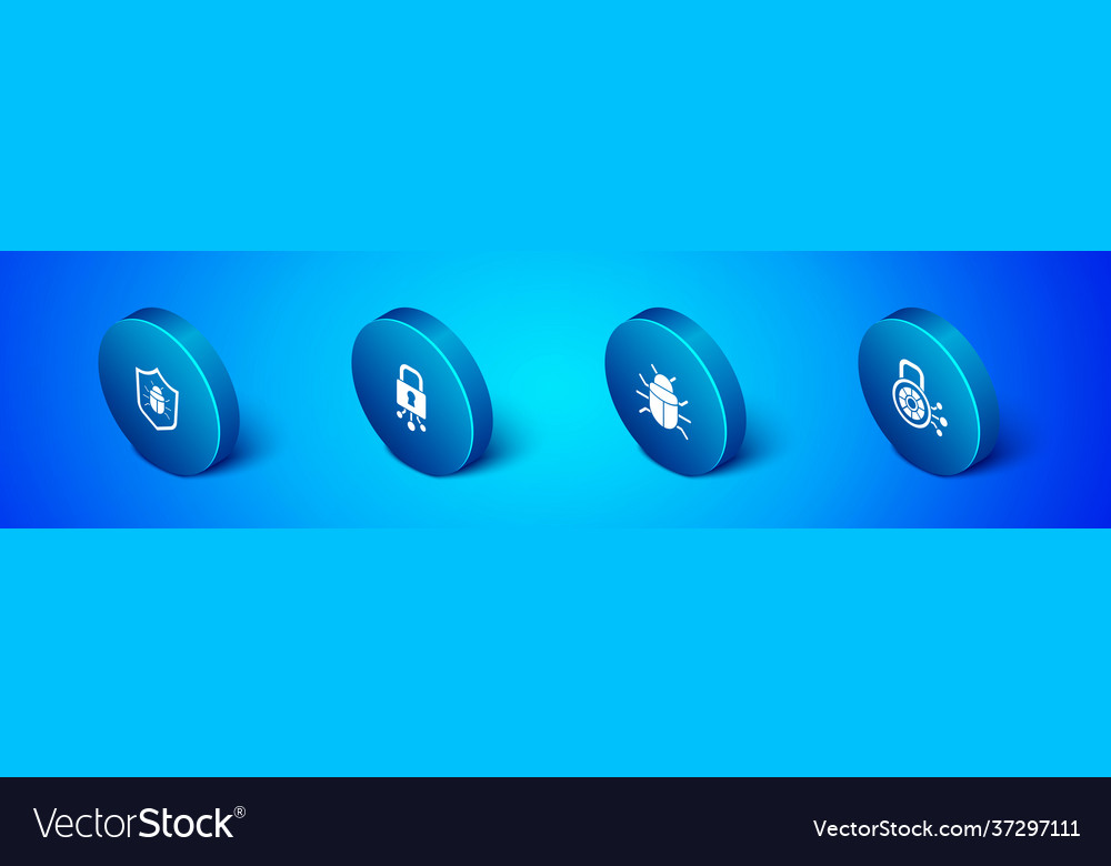 Set isometric system bug cyber security vector image Set isometric system bug cyber security