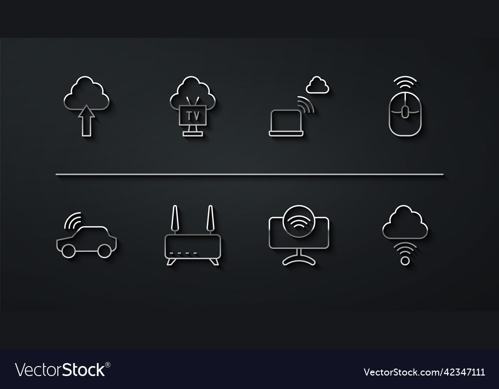 Set line cloud upload smart car system wireless vector image Set line cloud upload smart car system wireless
