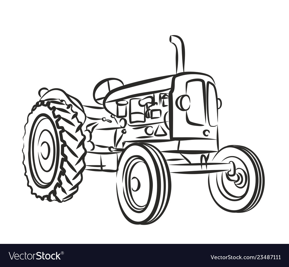 Sketch old tractor Royalty Free Vector Image VectorStock