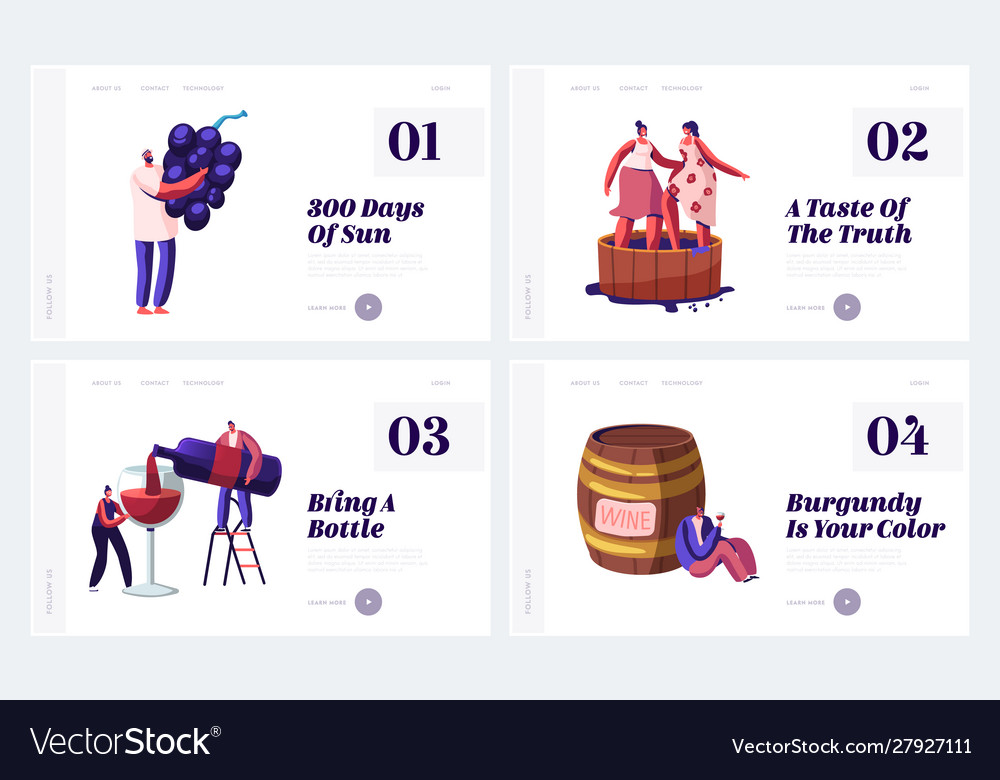Winemaking process and degustation website landing vector image Winemaking process and degustation website landing