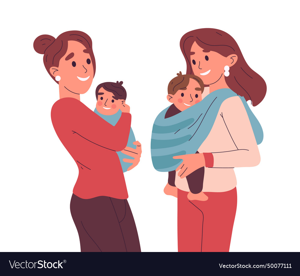 Young mothers carrying babies moms and kids