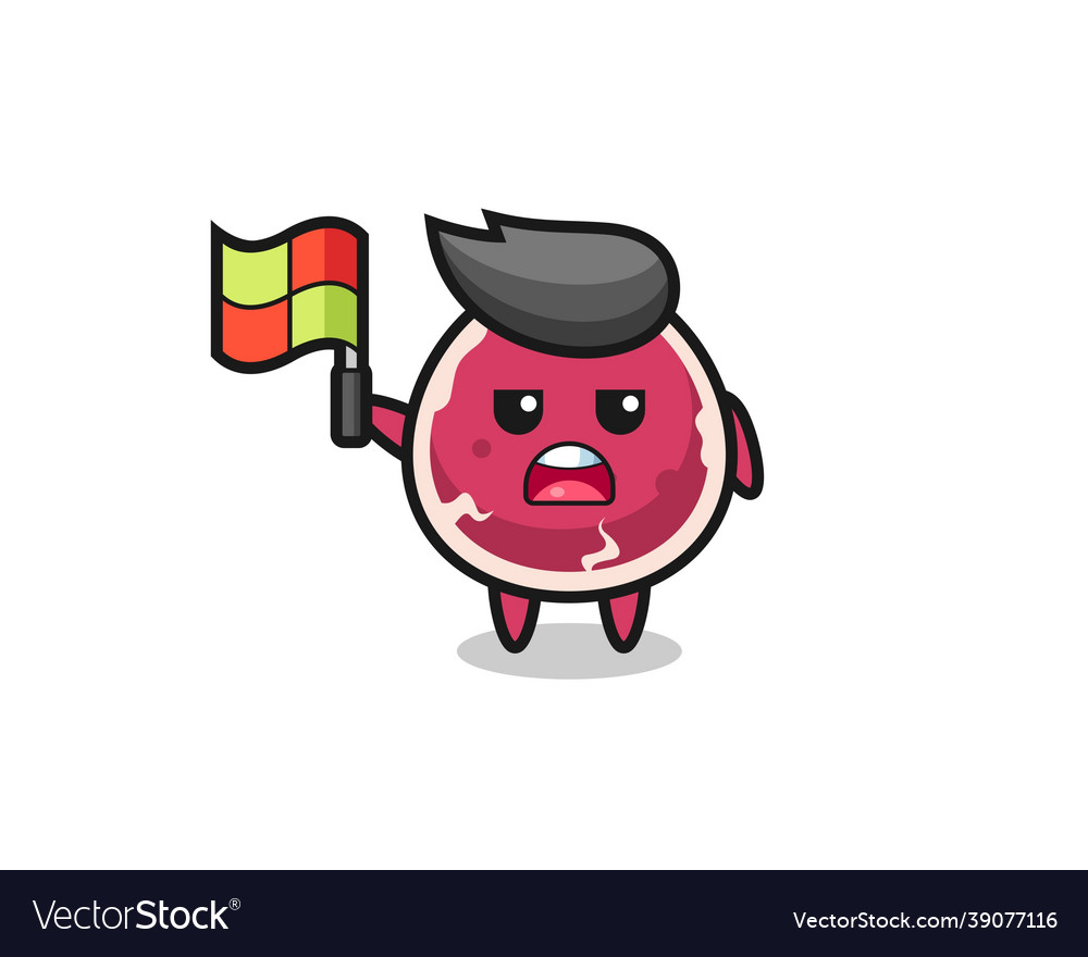 Beef character as line judge putting the flag up vector image Beef character as line judge putting the flag up