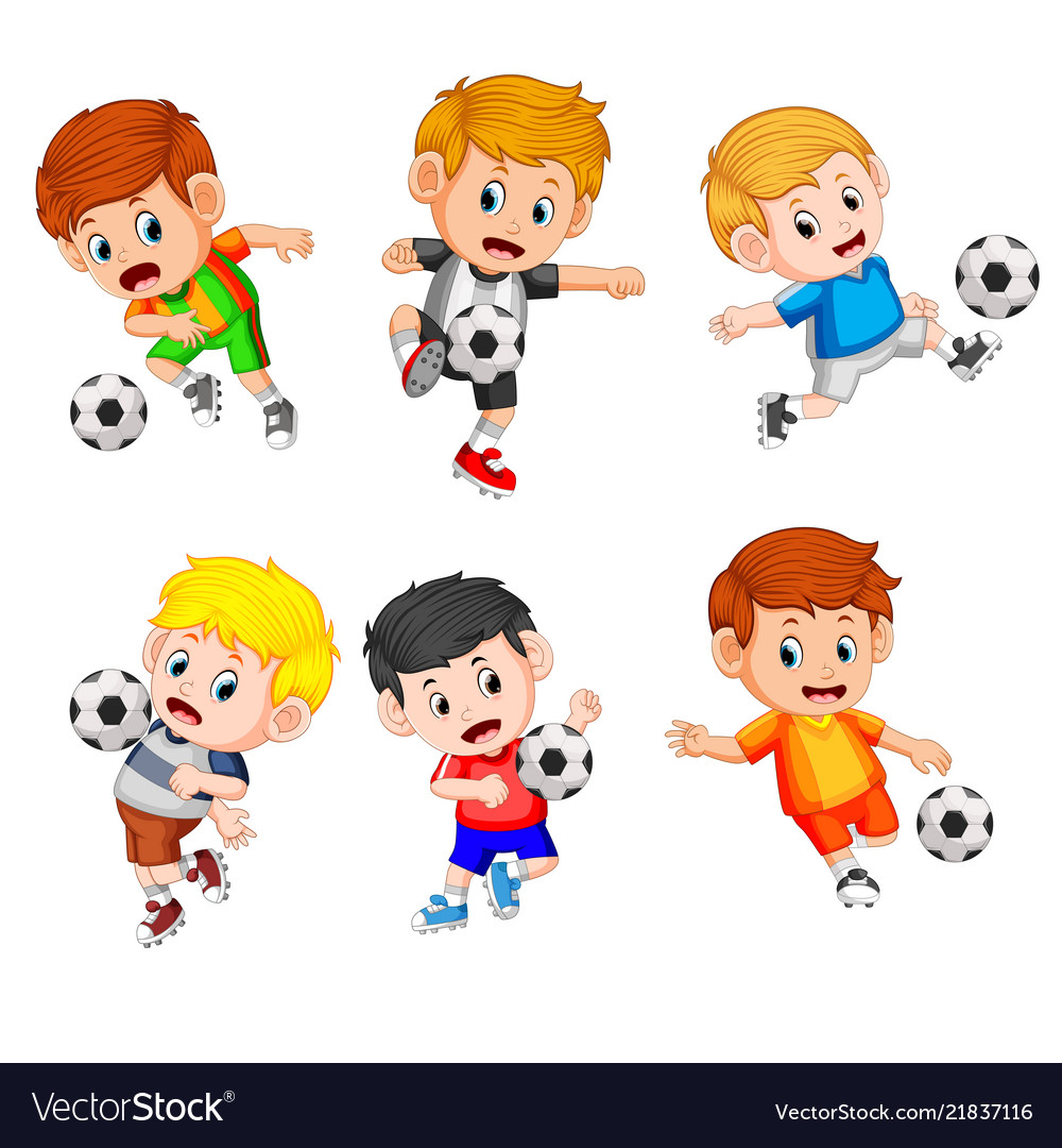 Collection professional children play soccer Vector Image