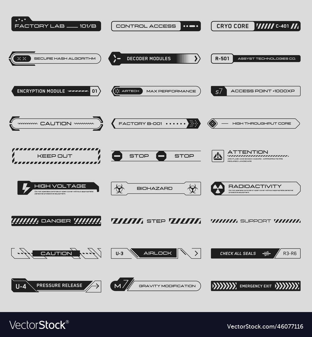 Cyberpunk decals set set of stickers Royalty Free Vector
