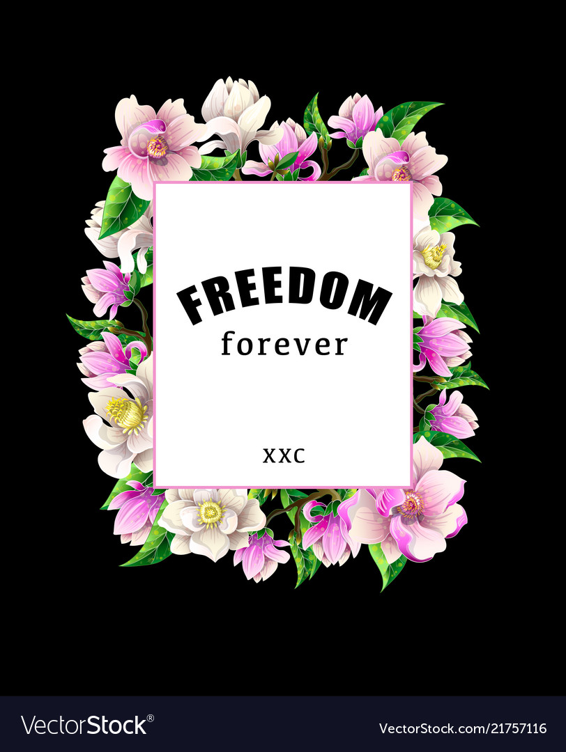 Design t-shirt with magnolia flowers and slogan