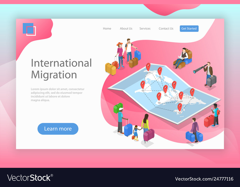 Isometric flat landing page template Royalty Free Vector