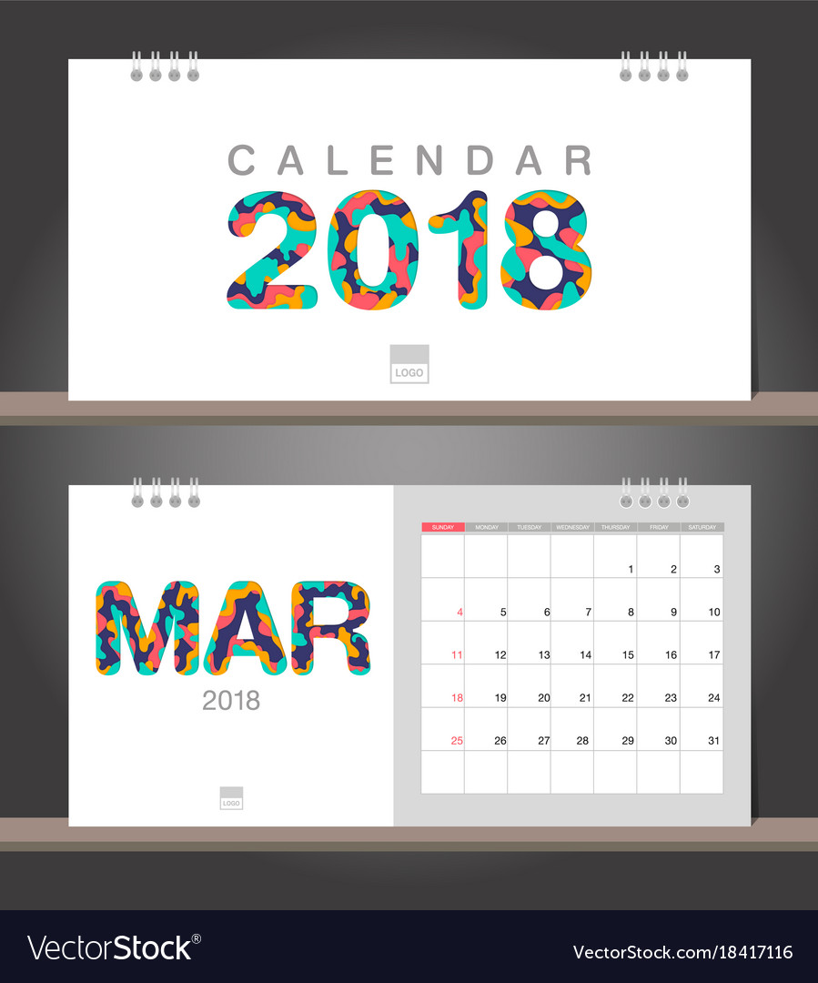 March 2018 calendar desk modern design Royalty Free Vector