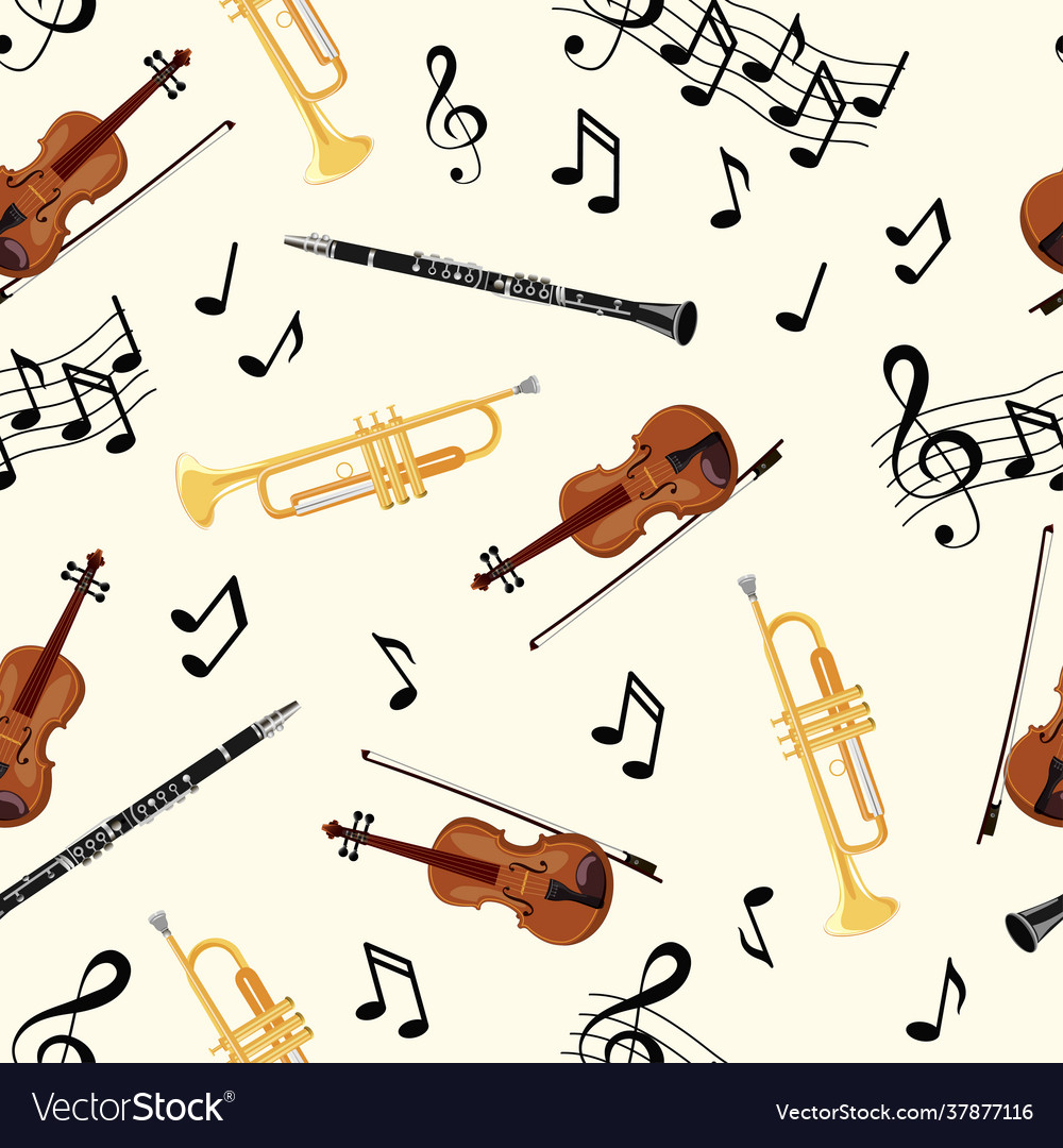 Seamless pattern with violins pipe oboe