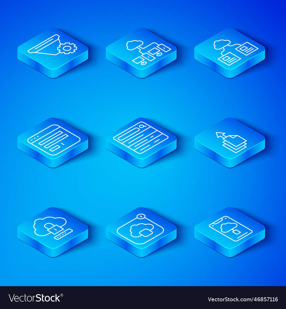 Set line cloud computing lock search engine vector image Set line cloud computing lock search engine