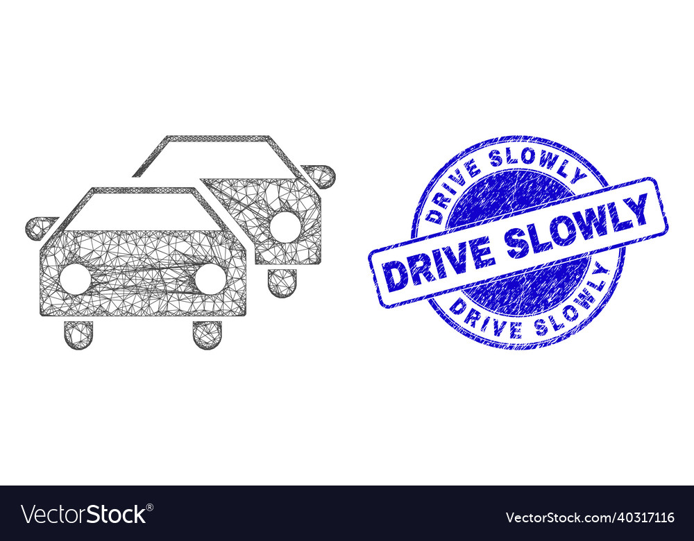 Textured drive slowly stamp and net irregular mesh vector image Textured drive slowly stamp and net irregular mesh