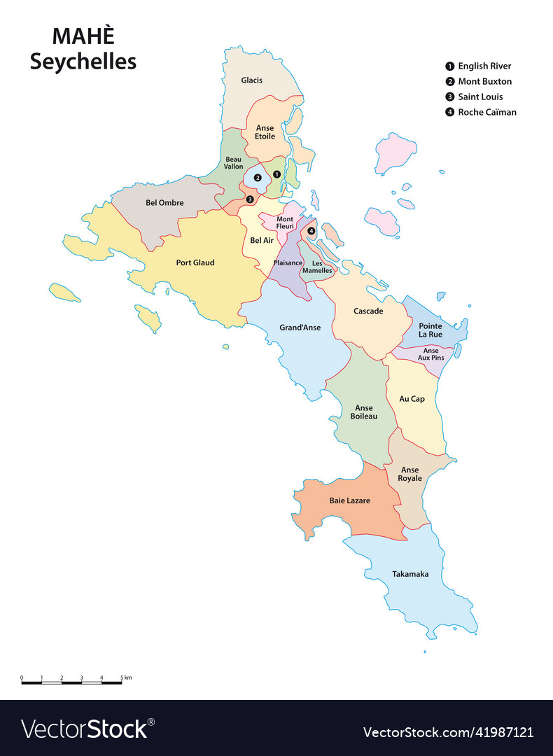 Administrative map of seychelles island of mahe Vector Image