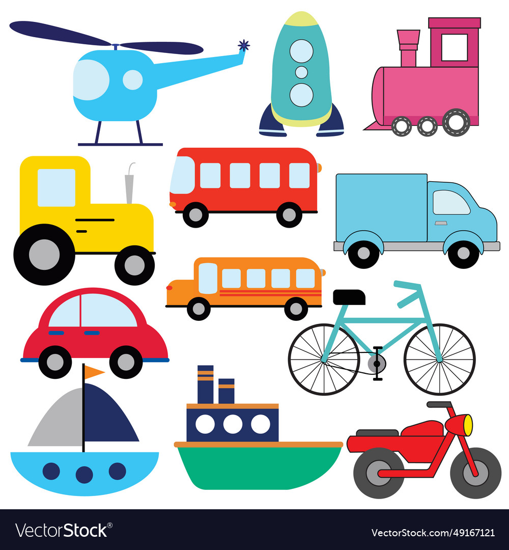 All transportation vehicle clipart set Royalty Free Vector