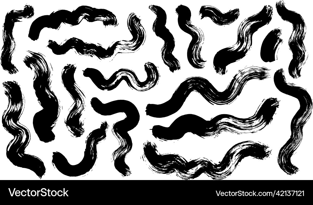 Black paint hand drawn curved bold brush strokes Vector Image