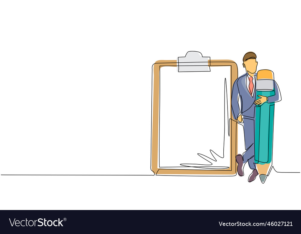 Continuous One Line Drawing Businessman Holding Vector Image Continuous One Line Drawing Businessman Holding Vector Image